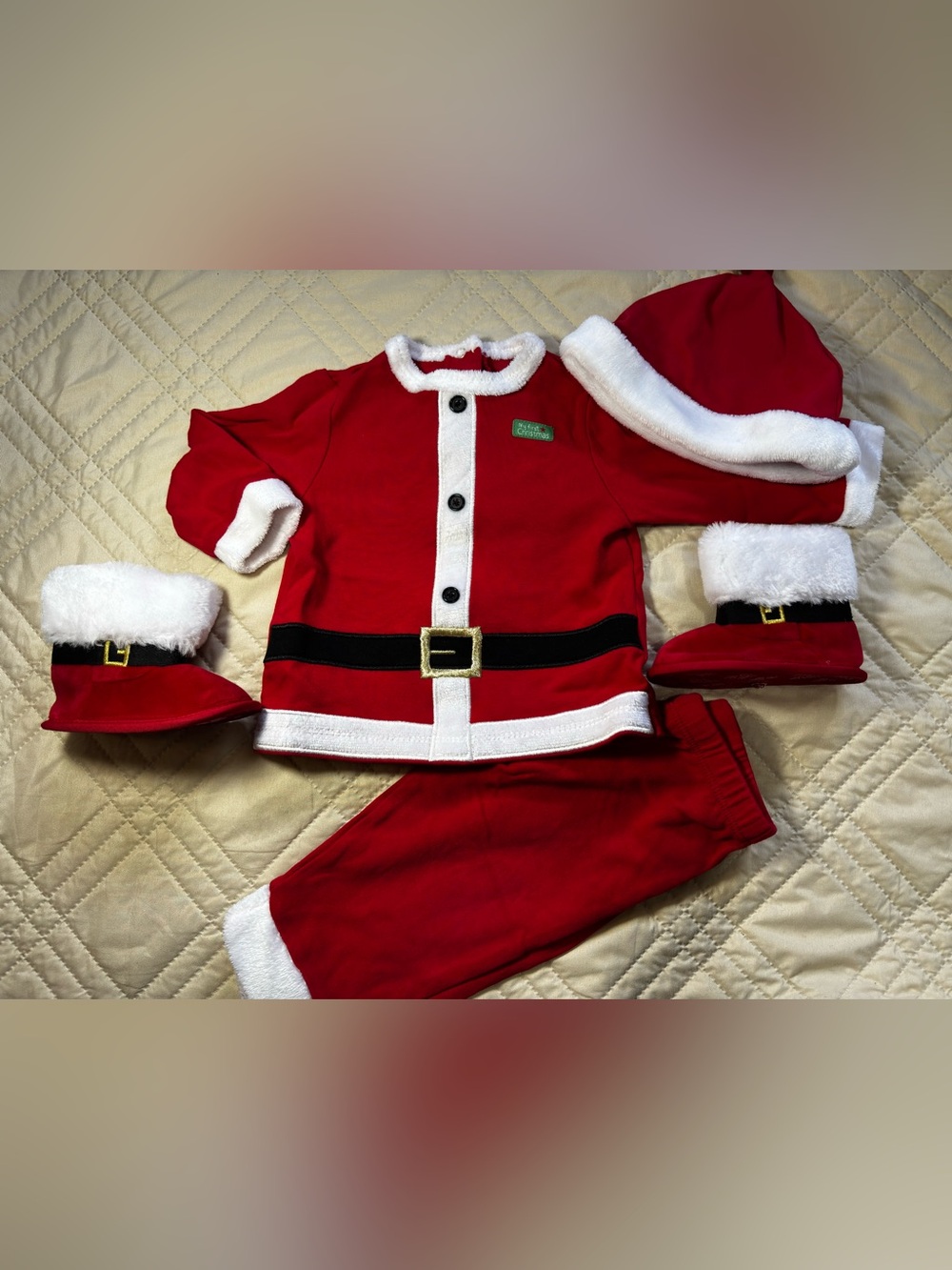 Little Me 9M Santa-Style ‘My First Christmas’ Set with White Trim- 4 pieces
